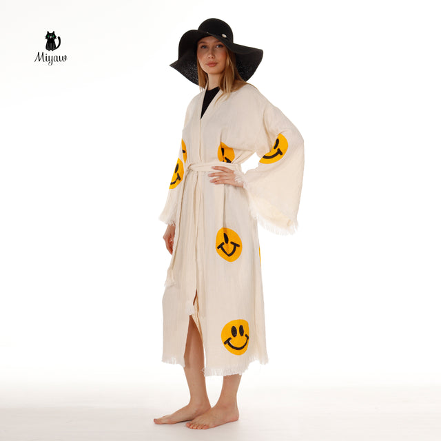 Wholesale Cotton Kimono Kaftan with Smiling Face – Boho Chic