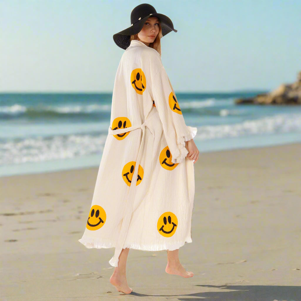 Wholesale Cotton Kimono Kaftan with Smiling Face – Boho Chic