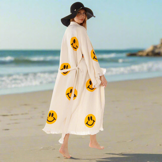 Wholesale Cotton Kimono Kaftan with Smiling Face – Boho Chic
