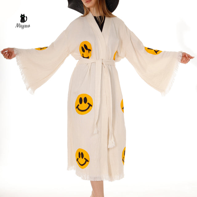 Wholesale Cotton Kimono Kaftan with Smiling Face – Boho Chic