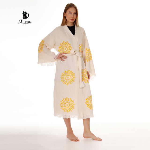 Boho Cotton Mandala Pattern Kimono Robe for Yoga Lovers