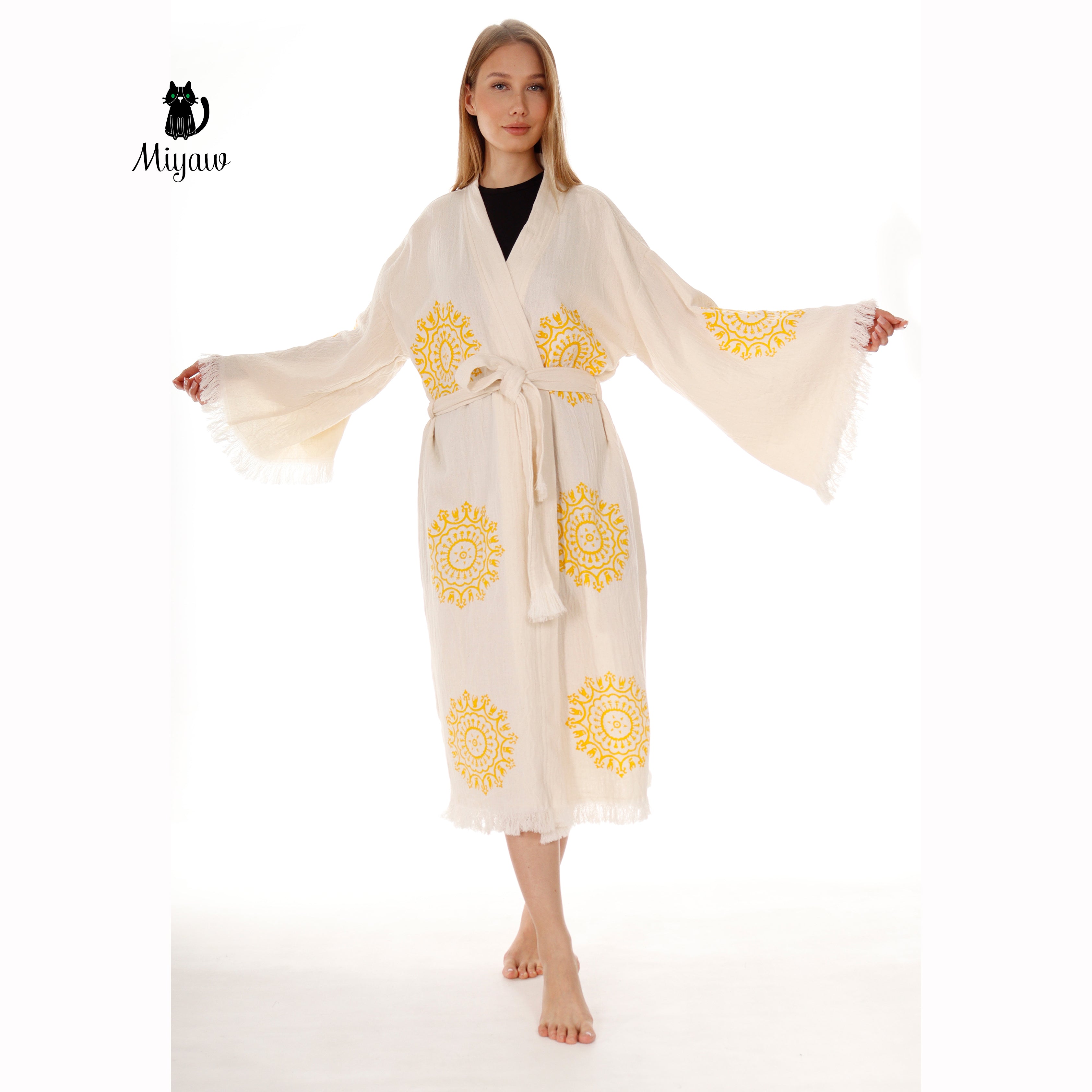 Boho Cotton Mandala Pattern Kimono Robe for Yoga Lovers