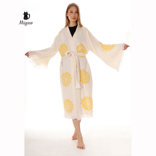 Boho Cotton Mandala Pattern Kimono Robe for Yoga Lovers