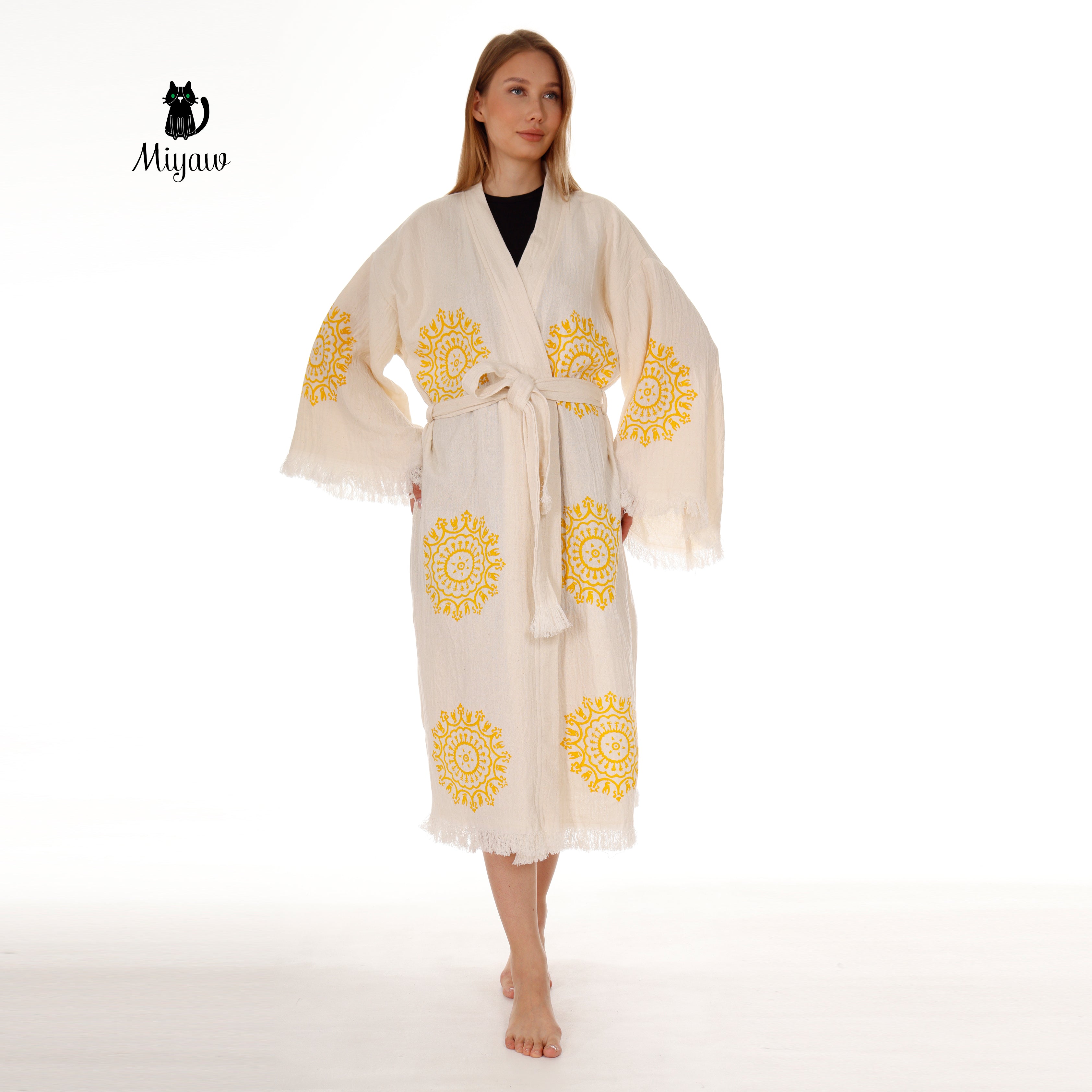 Boho Cotton Mandala Pattern Kimono Robe for Yoga Lovers