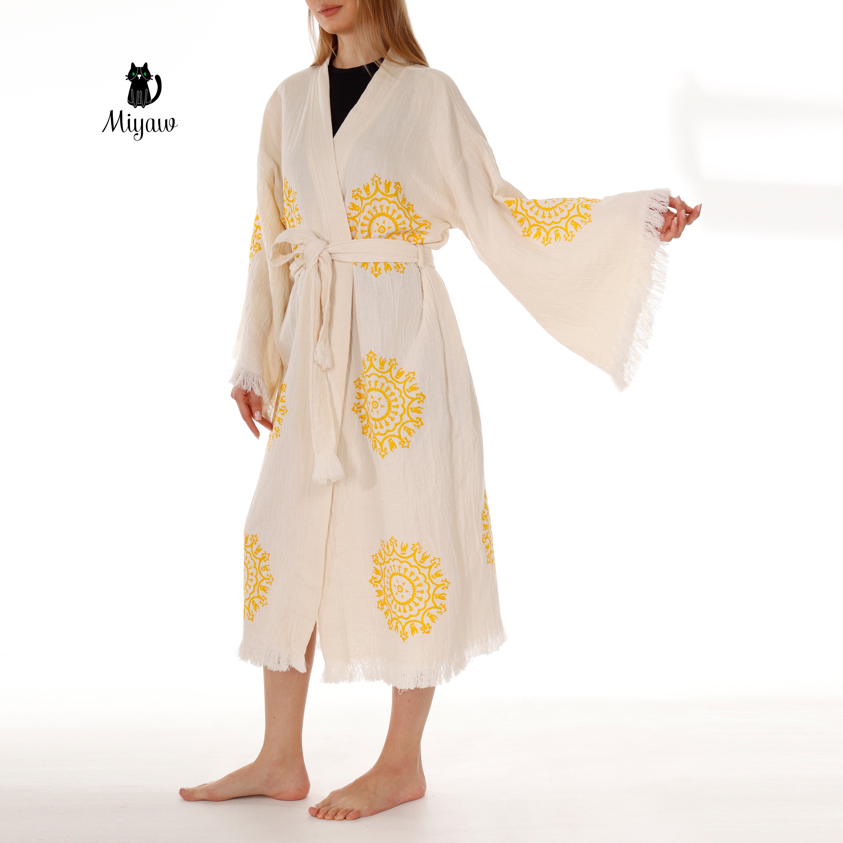 Boho Cotton Mandala Pattern Kimono Robe for Yoga Lovers