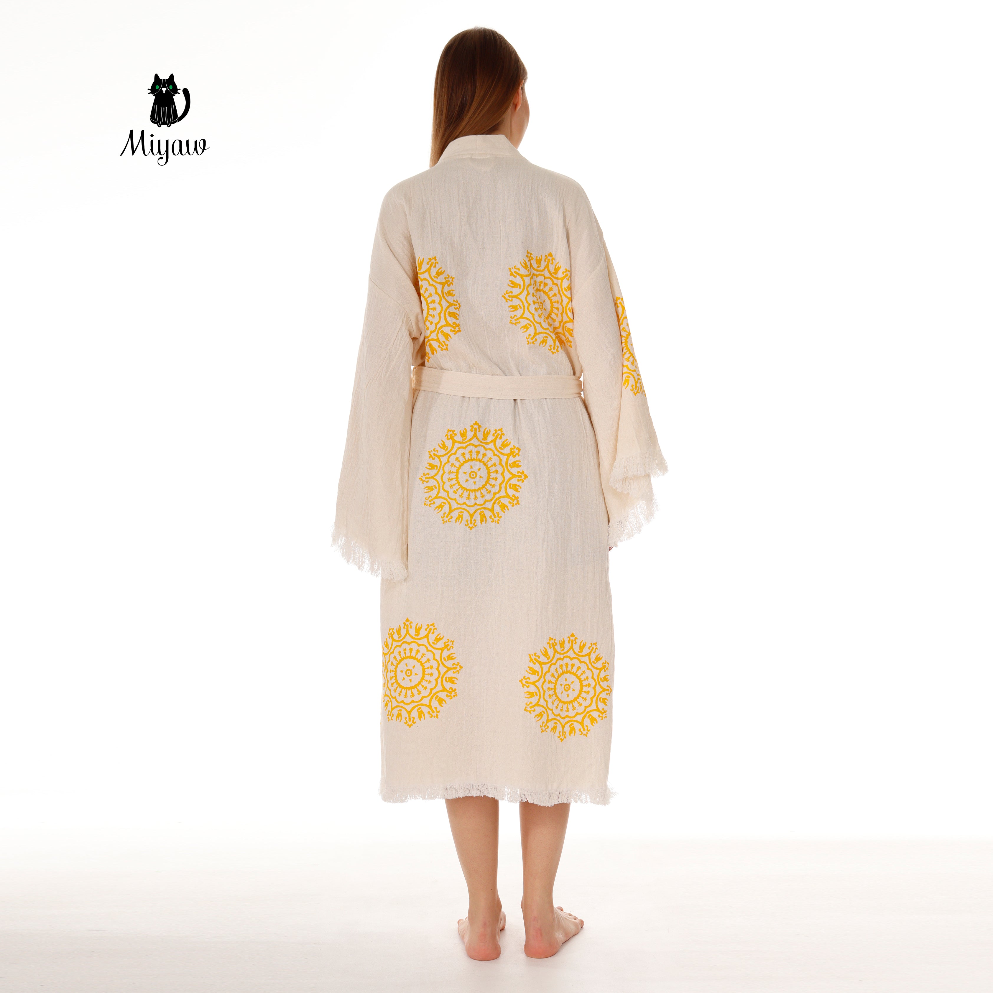 Boho Cotton Mandala Pattern Kimono Robe for Yoga Lovers