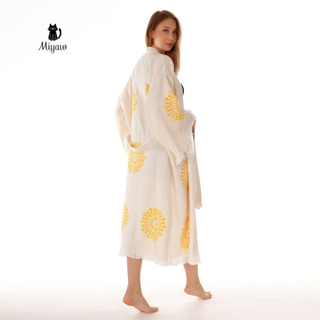 Boho Cotton Mandala Pattern Kimono Robe for Yoga Lovers