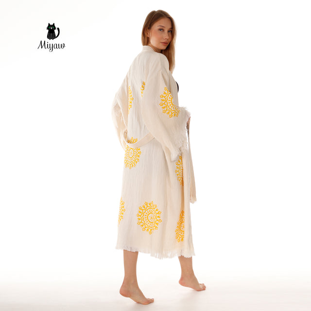 Boho Cotton Mandala Pattern Kimono Robe for Yoga Lovers