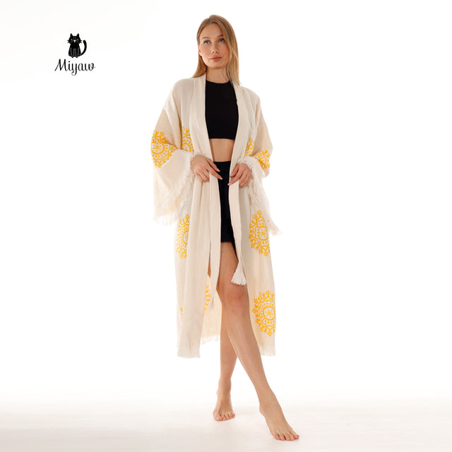 Boho Cotton Mandala Pattern Kimono Robe for Yoga Lovers