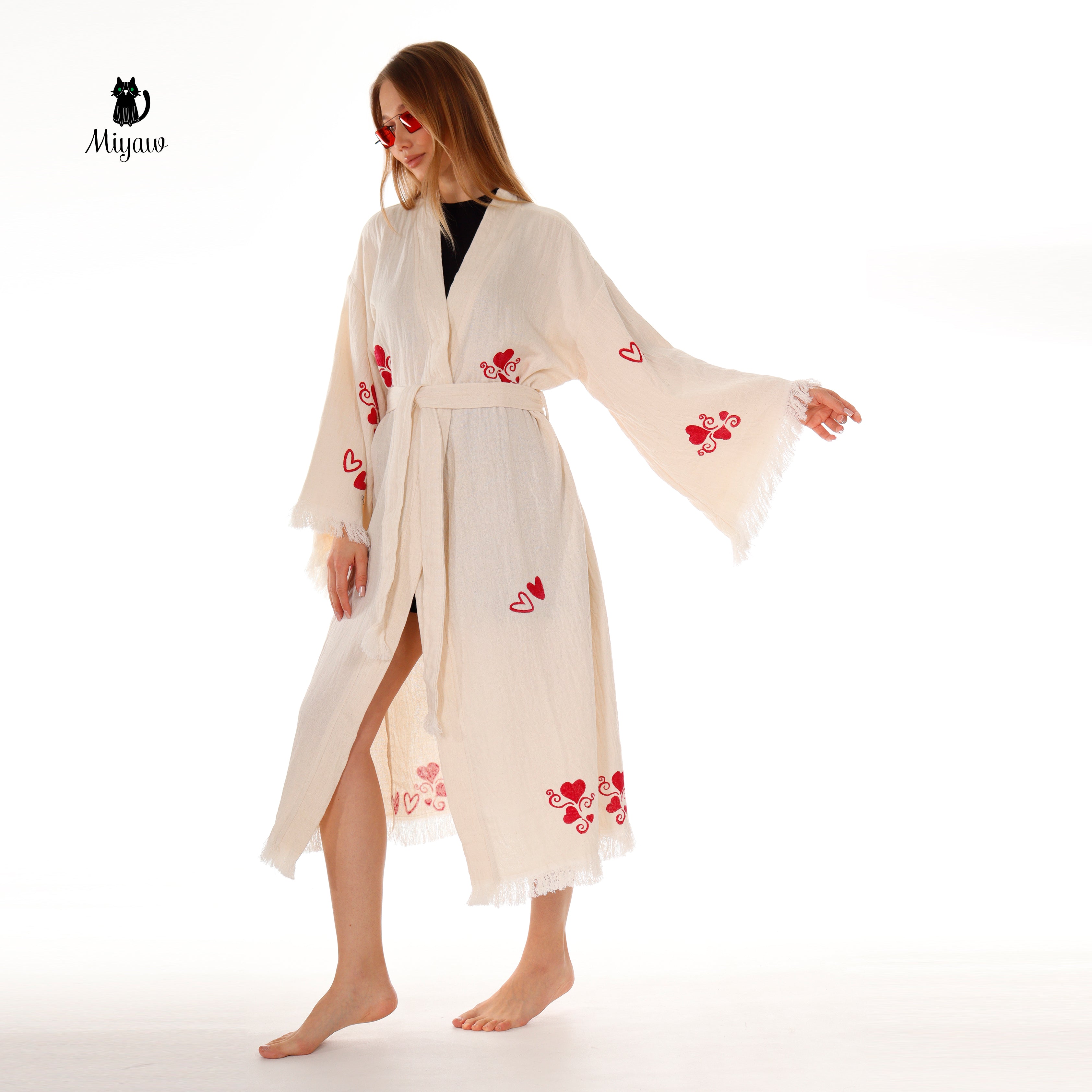 Boho Love pattern Kimono, Chic Resort Wear