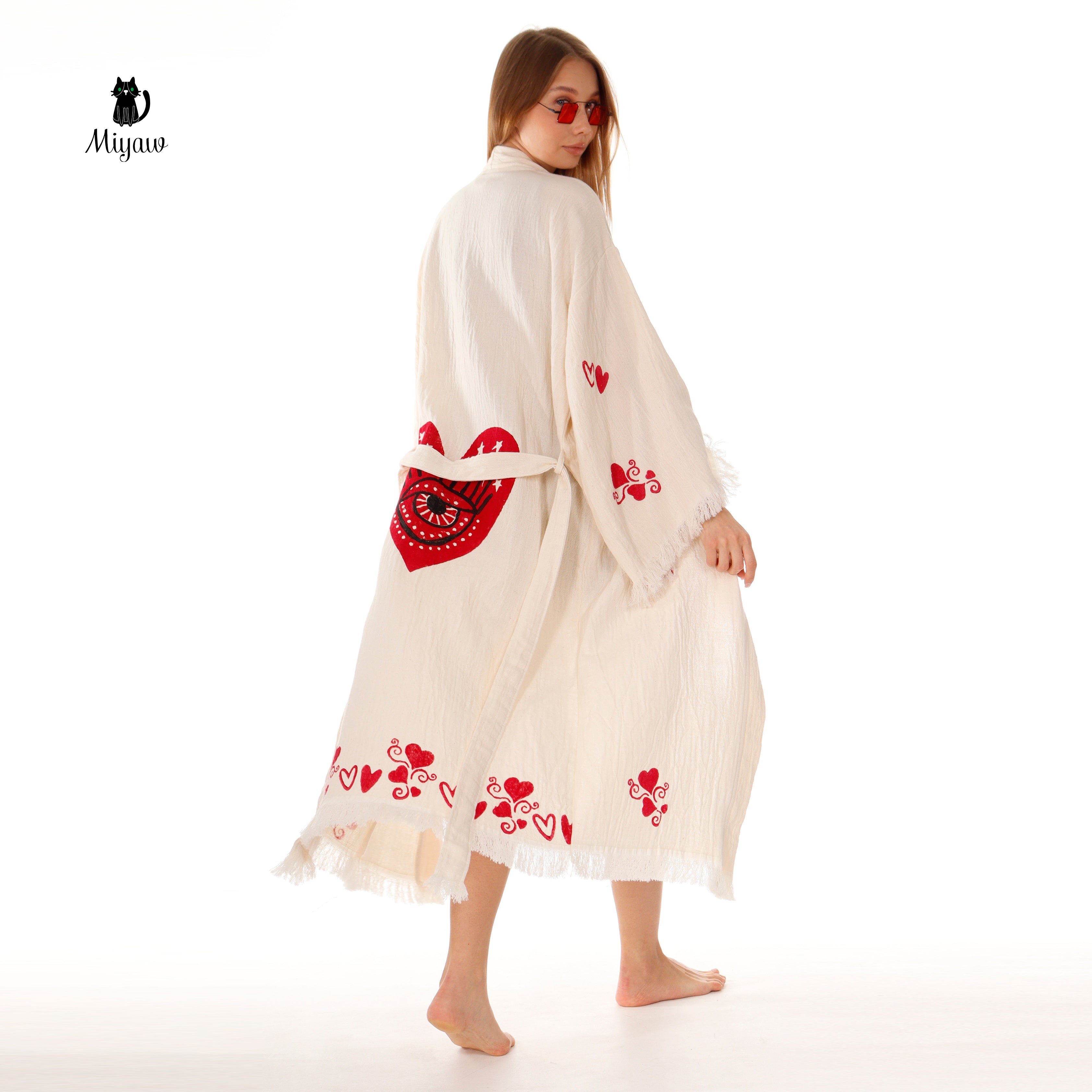 Boho Love pattern Kimono, Chic Resort Wear
