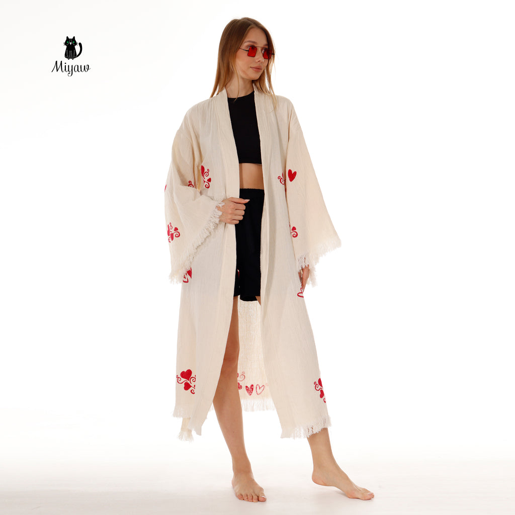 Boho Love pattern Kimono, Chic Resort Wear