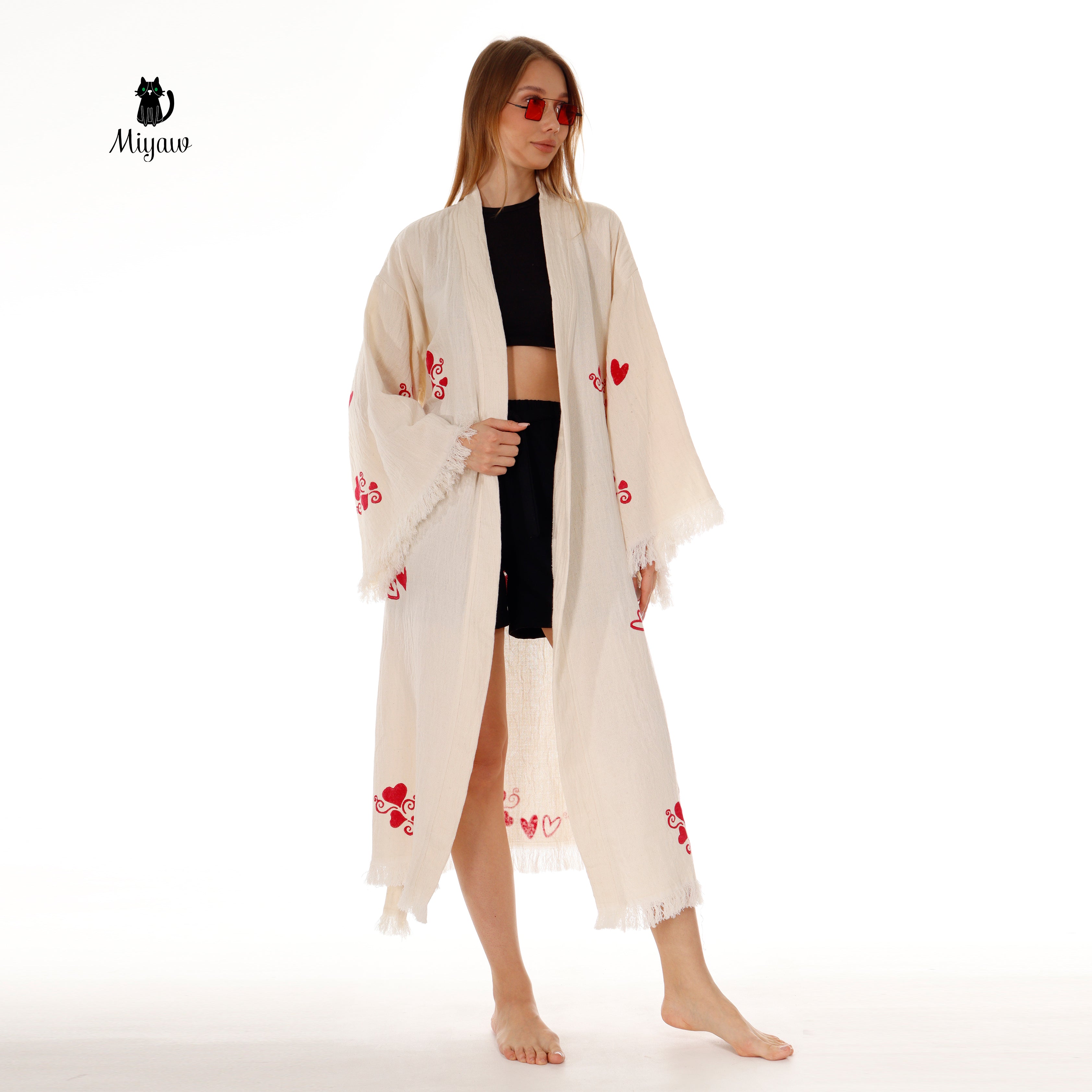 Boho Love pattern Kimono, Chic Resort Wear