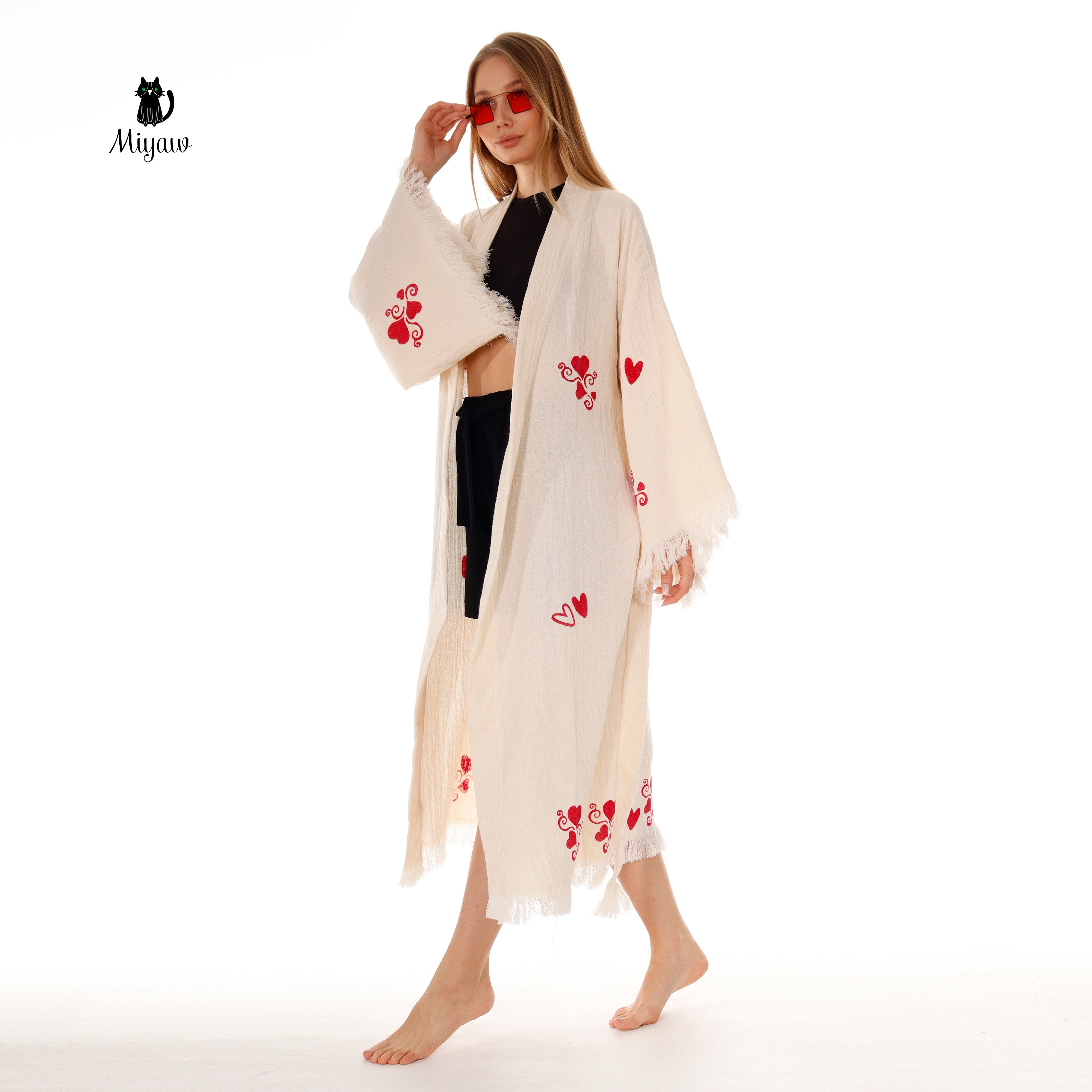 Boho Love pattern Kimono, Chic Resort Wear