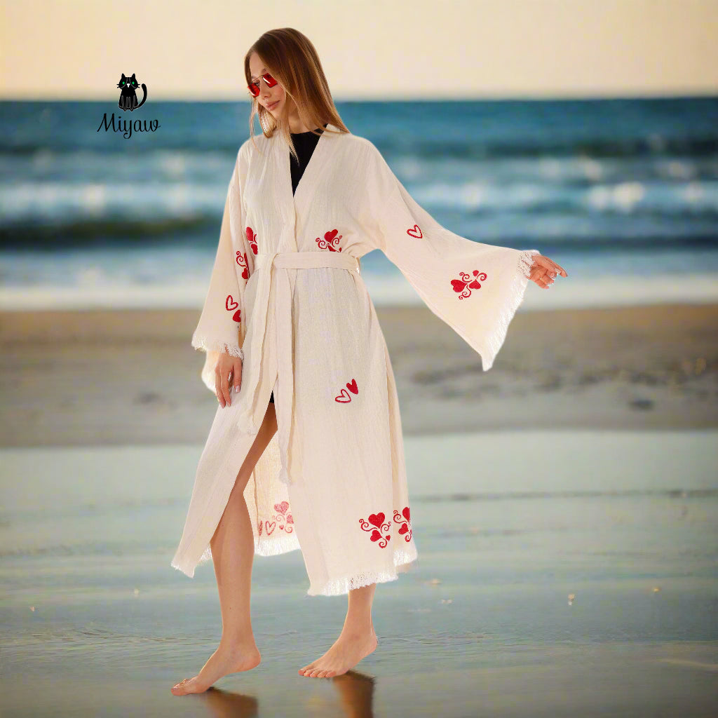 Boho Love pattern Kimono, Chic Resort Wear