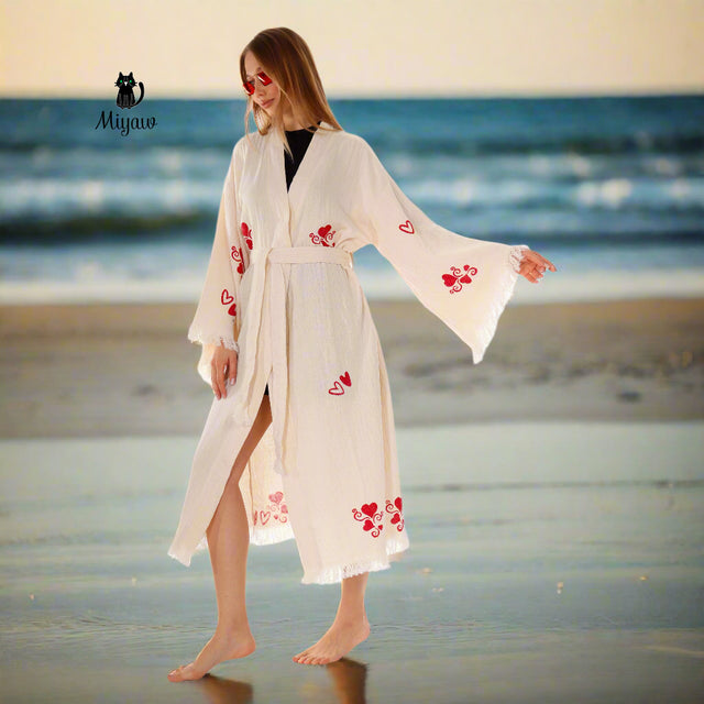 Boho Love pattern Kimono, Chic Resort Wear