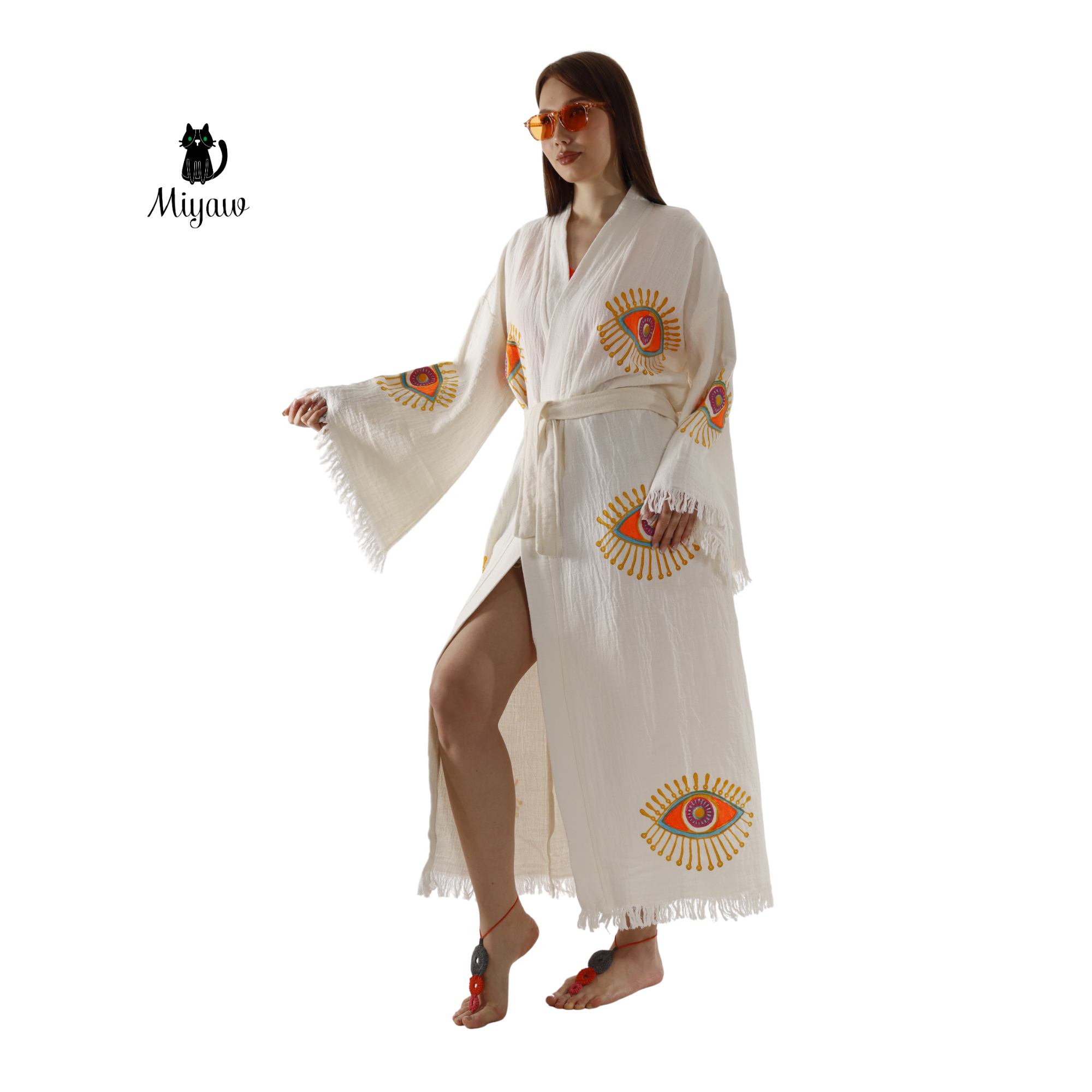 Wholesale Organic Cotton Duster – Neon Eye Kimono Robe