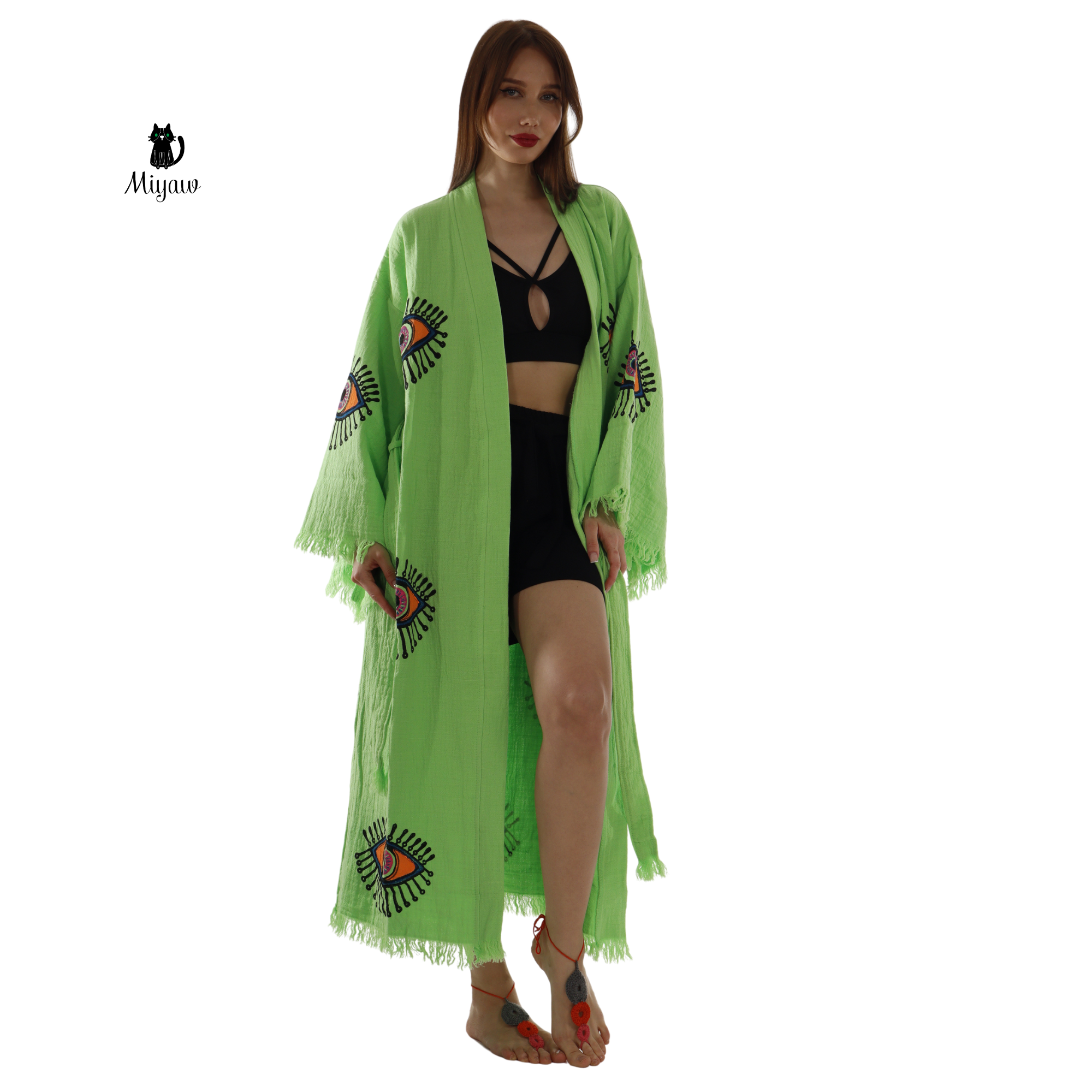Wholesale Neon Eye Organic Cotton Kimono Robe – Handmade