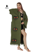 Boho Chic Green Organic Cotton Robe with Evil Eye Print
