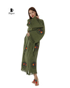 Boho Chic Green Organic Cotton Robe with Evil Eye Print