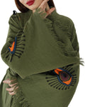 Boho Chic Green Organic Cotton Robe with Evil Eye Print