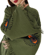 Boho Chic Green Organic Cotton Robe with Evil Eye Print