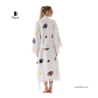 White Boho Evil Eye Kimono – Lightweight Cotton Summer Robe