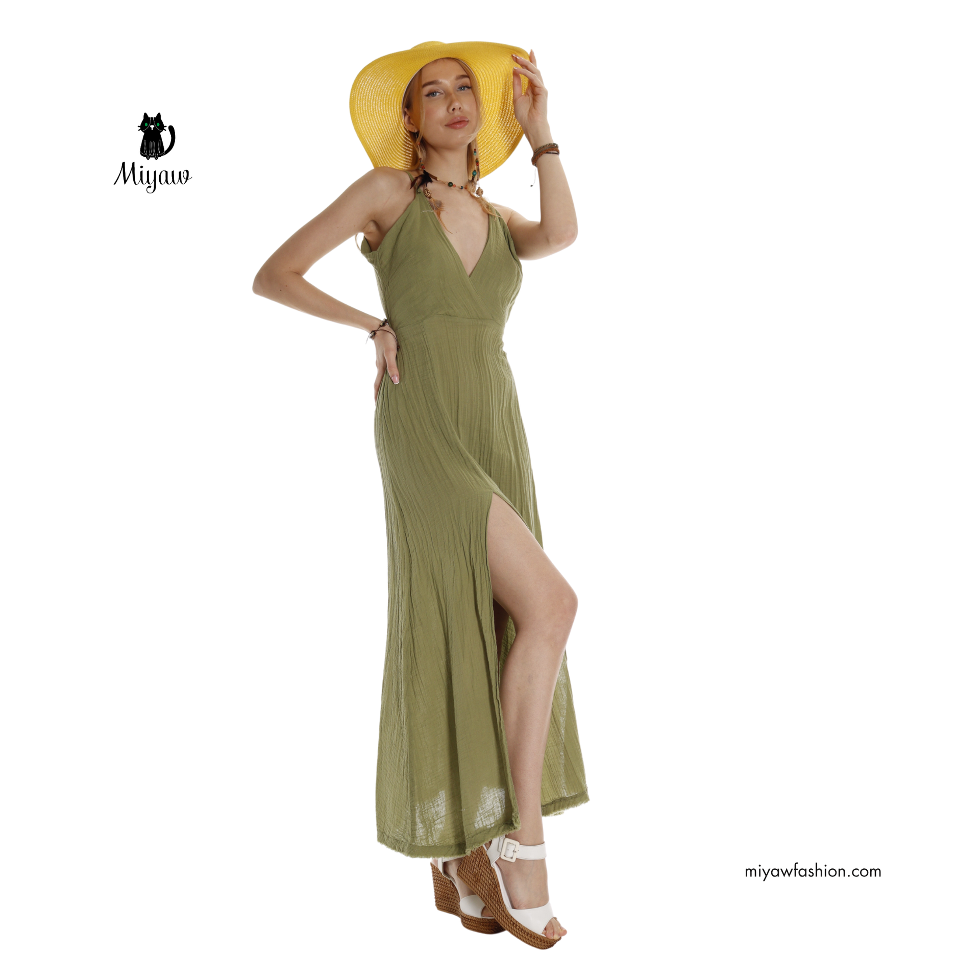 Boho Maxi Dress for Summer in V-Neck Sleeveless Style - Organic Cotton