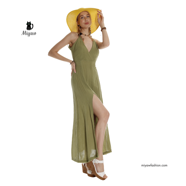 Boho Maxi Dress for Summer in V-Neck Sleeveless Style - Organic Cotton