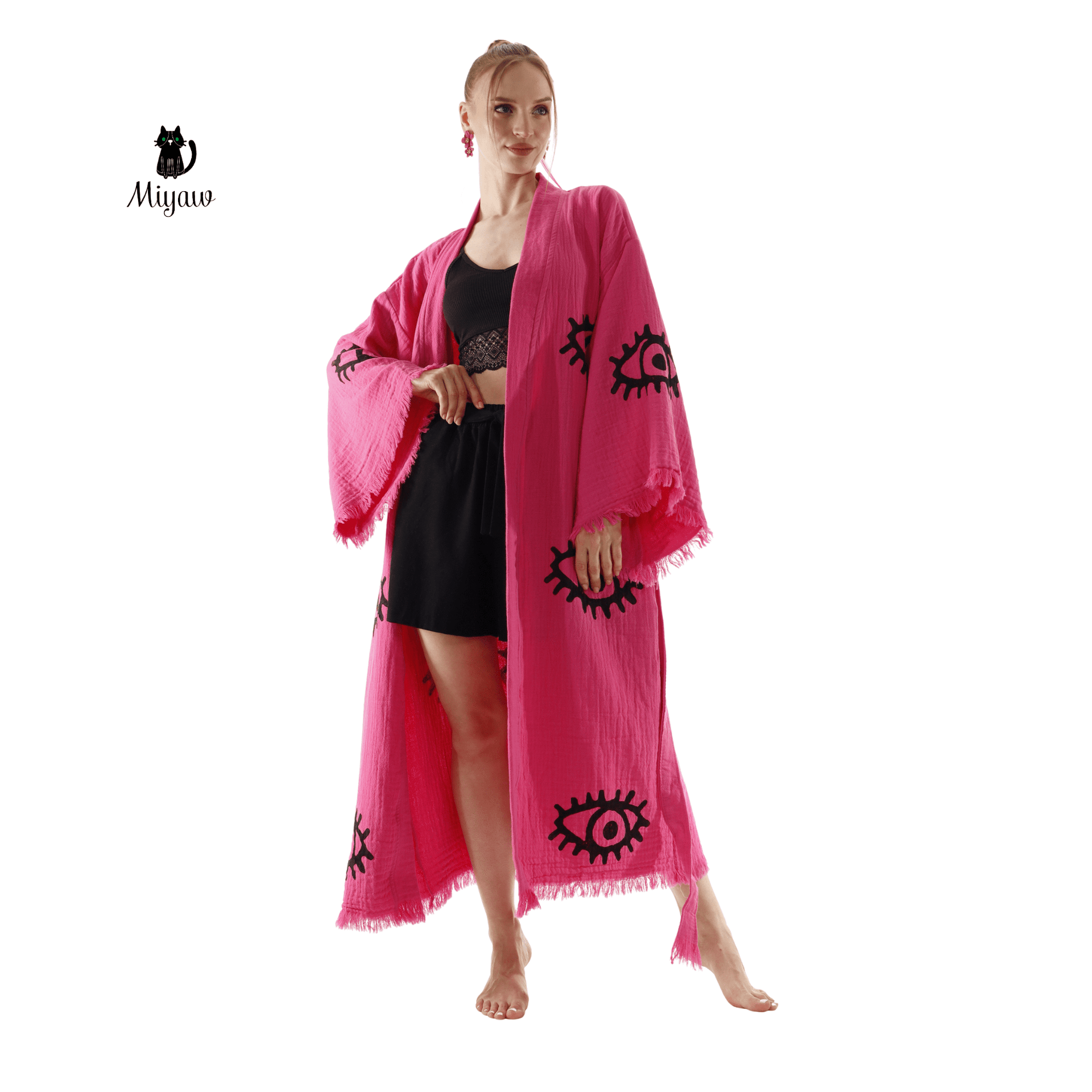 Evil Eye Pink Swim Caftan Cover Up – Organic Cotton