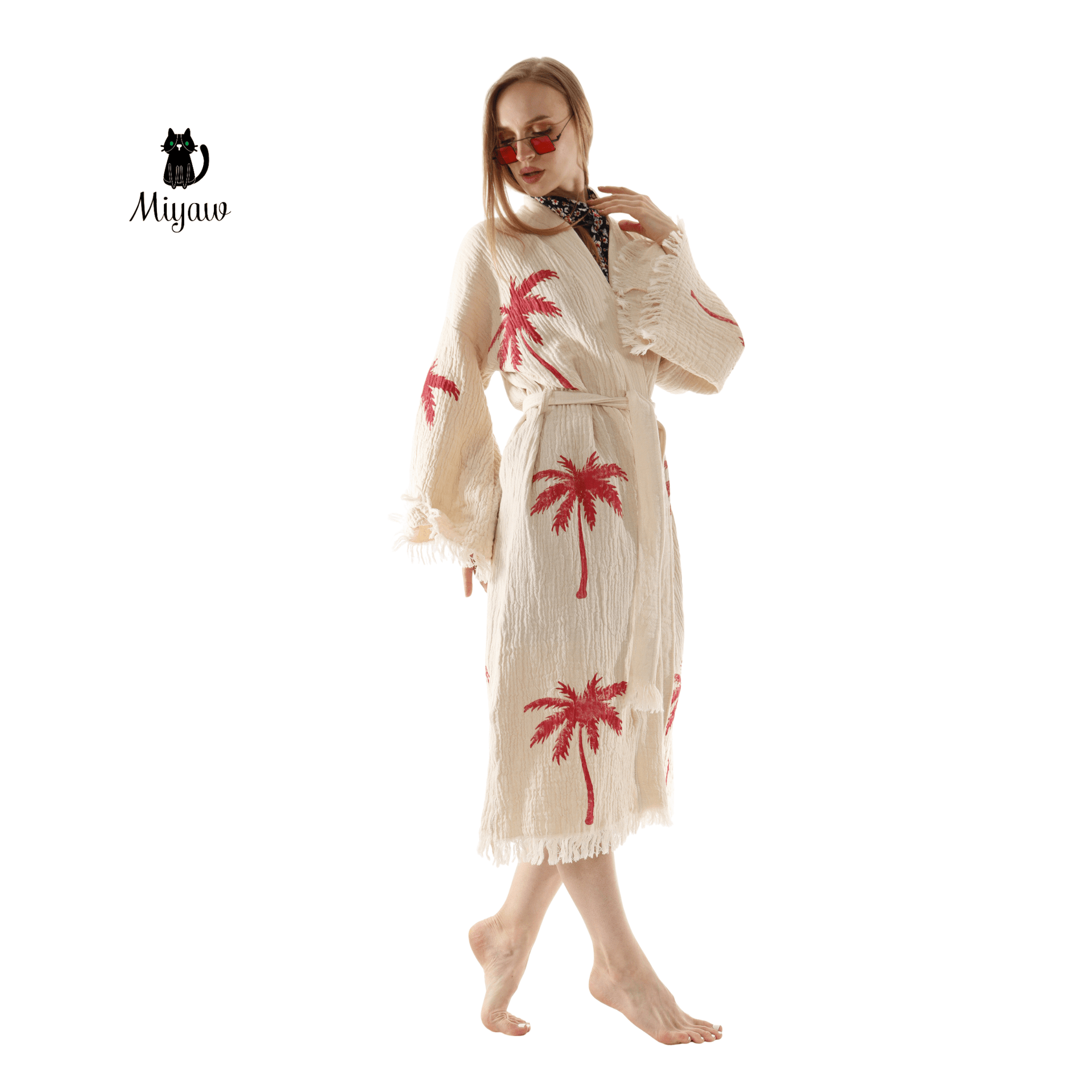 Red Palm Tree Kimonos – Soft Cotton Kimono Robe for Effortless Style
