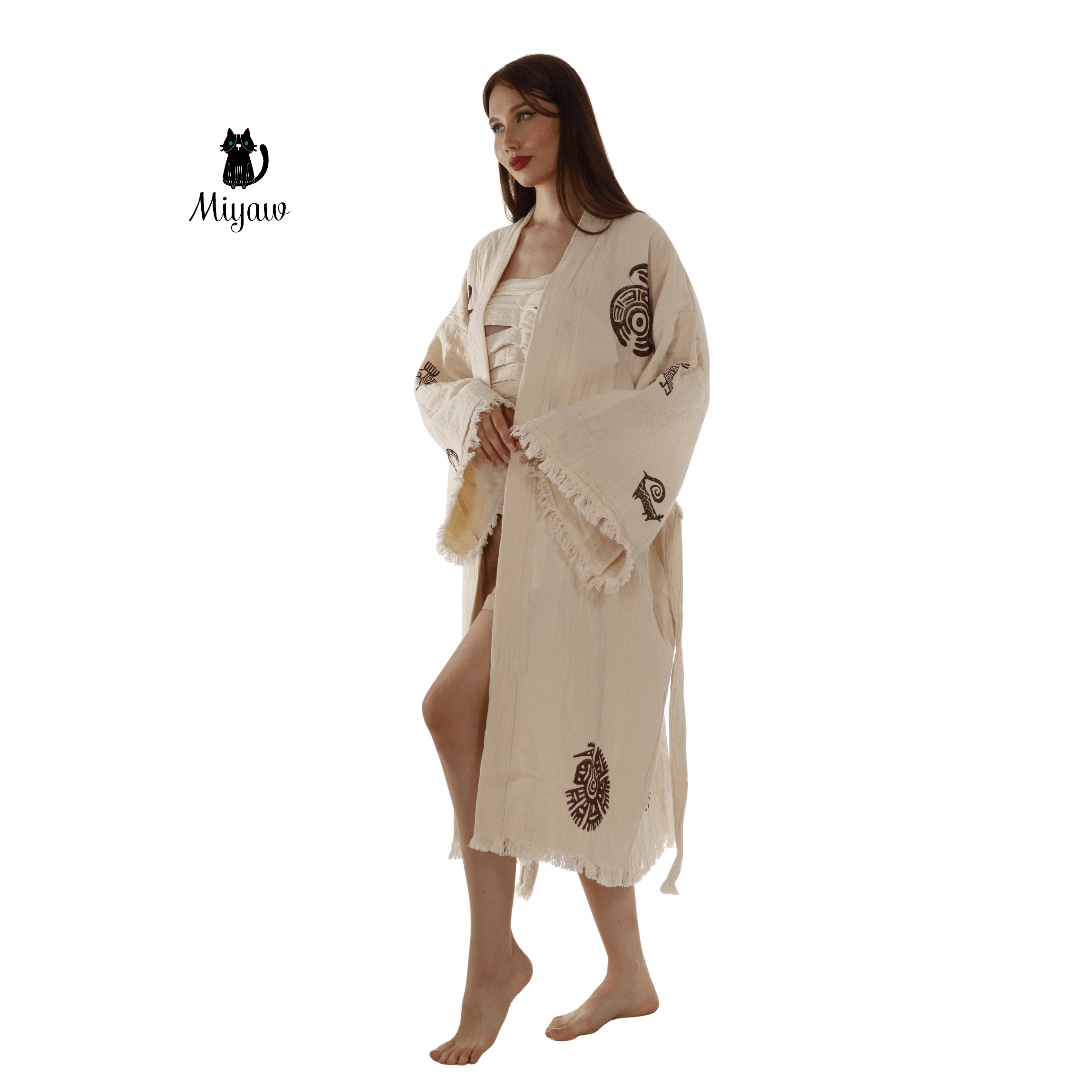 Women's Aztec Cotton Bathrobe – Long Kimono Style Robe
