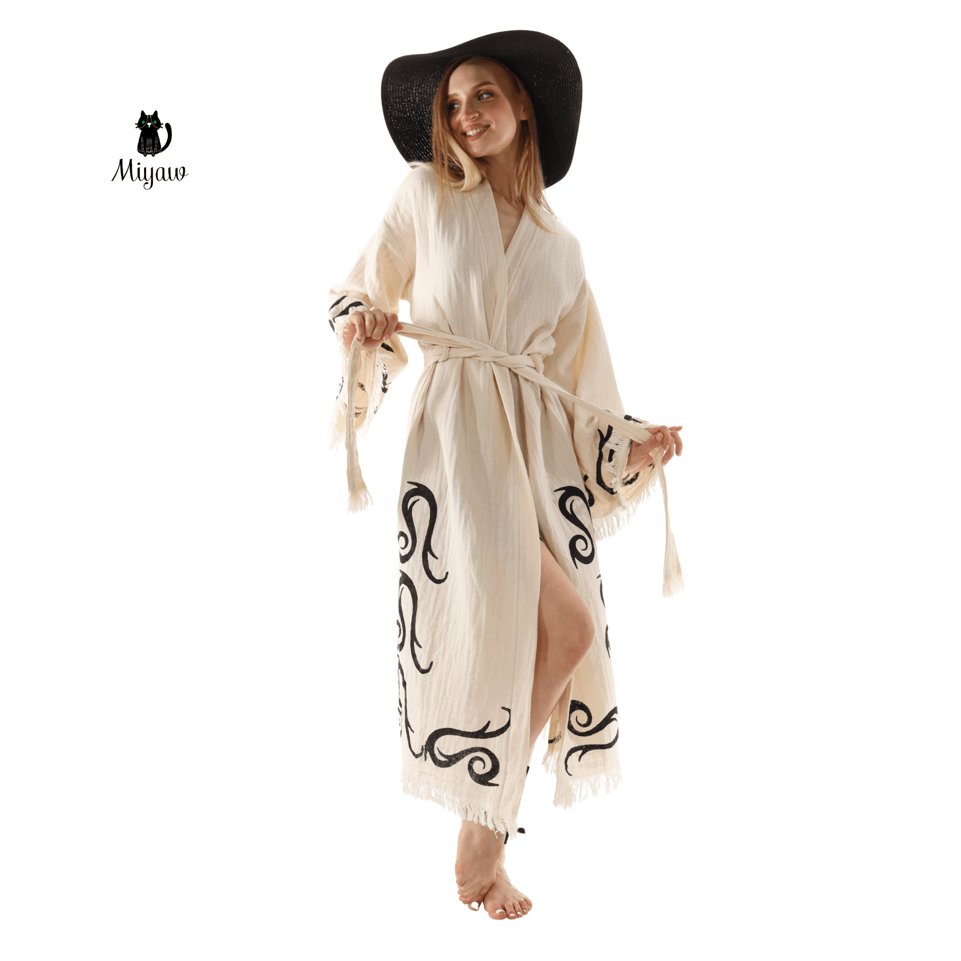 Cotton Kimono Robe: Print Design Dressing Gown & Cotton Kimonos
