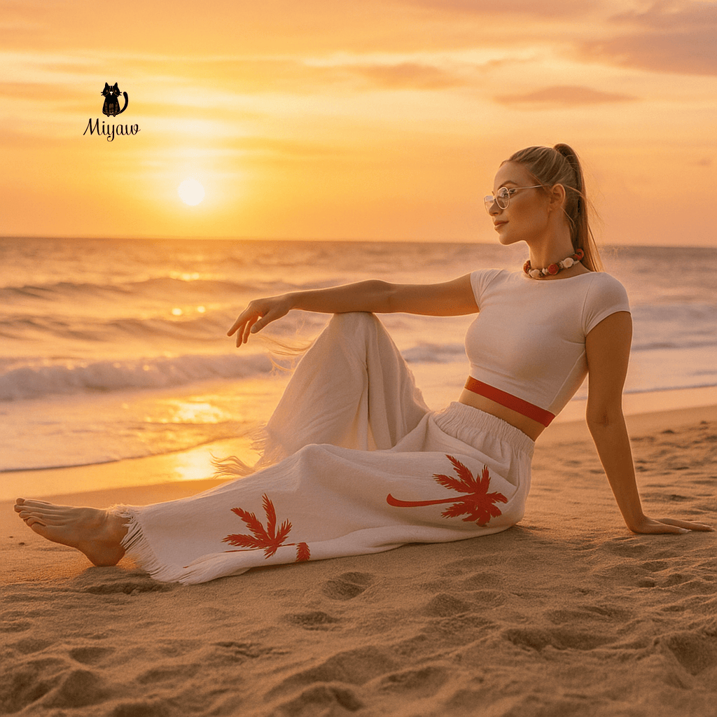 Wholesale Cotton Pants Yoga - Palm Tree Print Cotton Pants by Miyawfashion