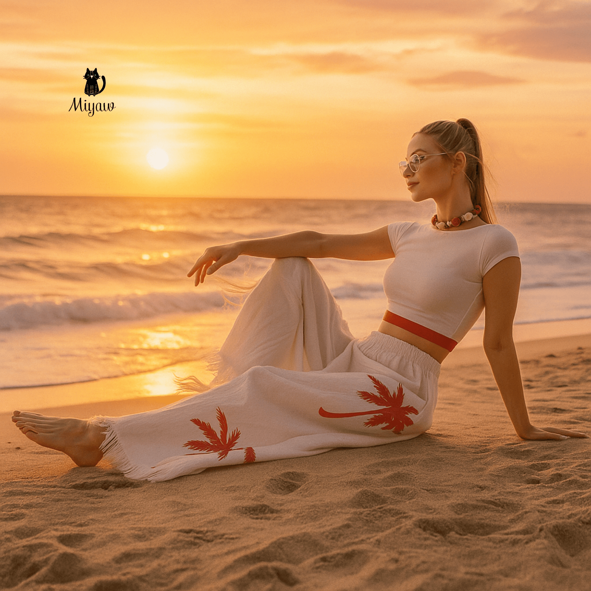 Wholesale Cotton Pants Yoga - Palm Tree Print Cotton Pants by Miyawfashion