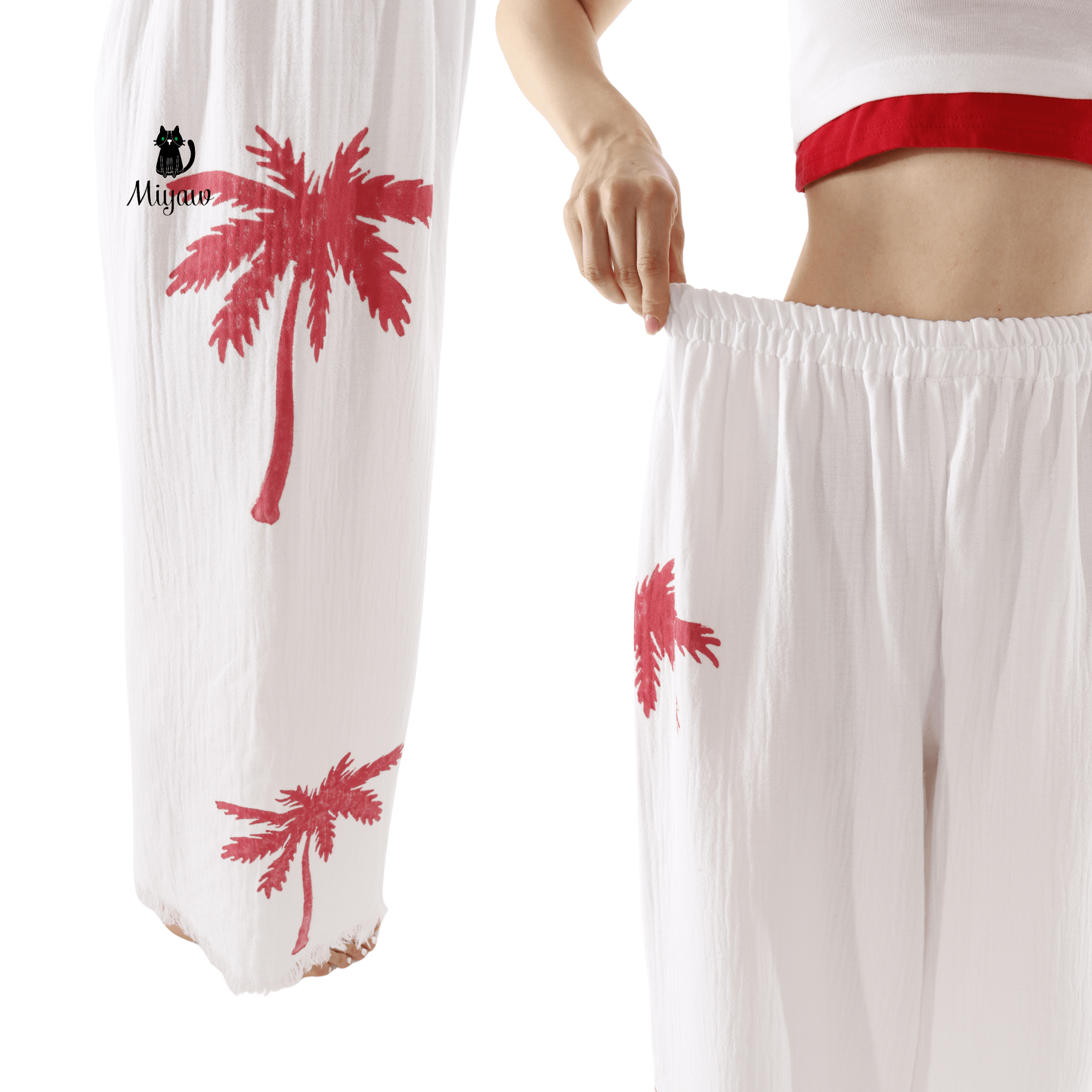 Wholesale Cotton Pants Yoga - Palm Tree Print Cotton Pants by Miyawfashion