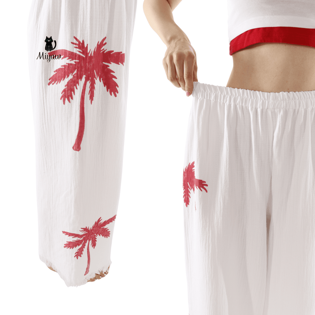 Wholesale Cotton Pants Yoga - Palm Tree Print Cotton Pants by Miyawfashion