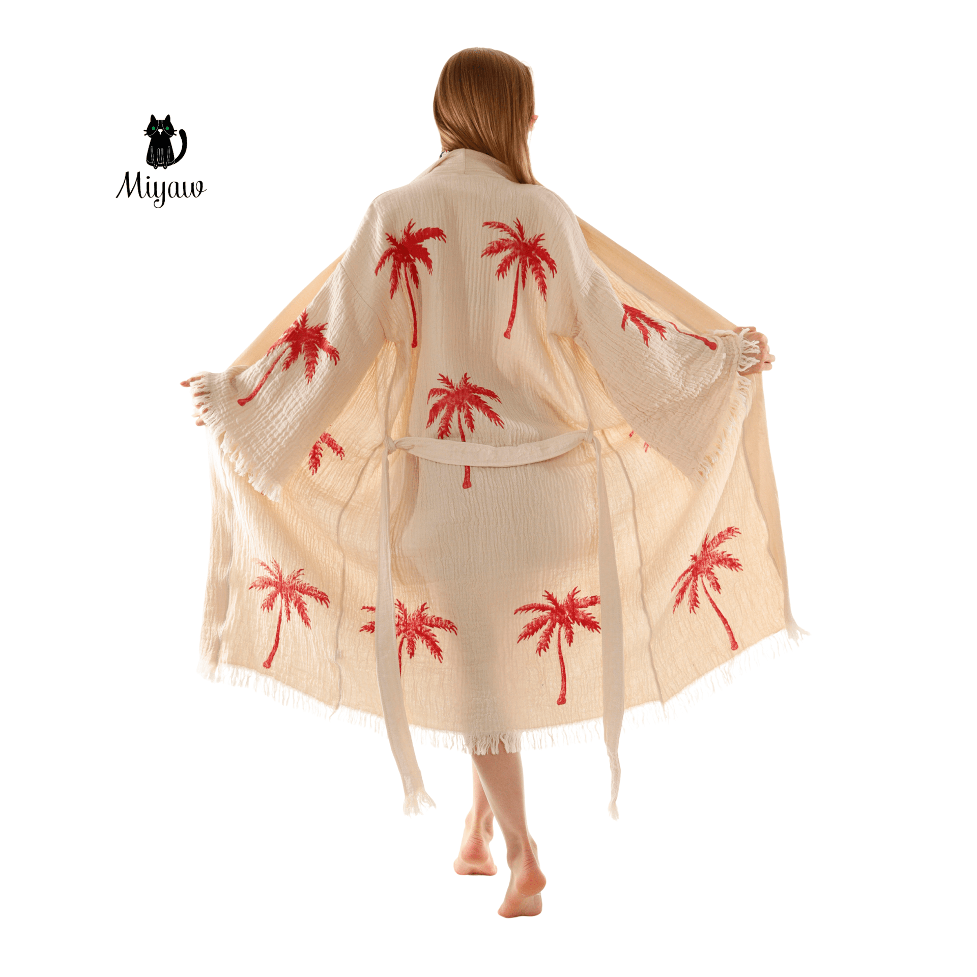 Red Palm Tree Kimonos – Soft Cotton Kimono Robe for Effortless Style