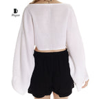 Boho crop top with long sleeves and boat neck