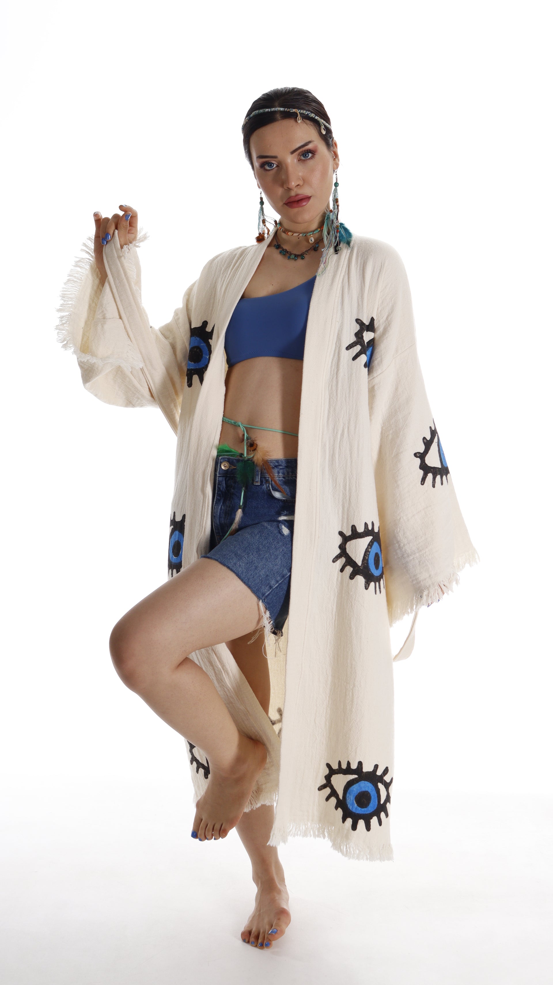 Organic Cotton Beach Kimono: Handmade Robe for Eco-Conscious Relaxation - Miyawfashion