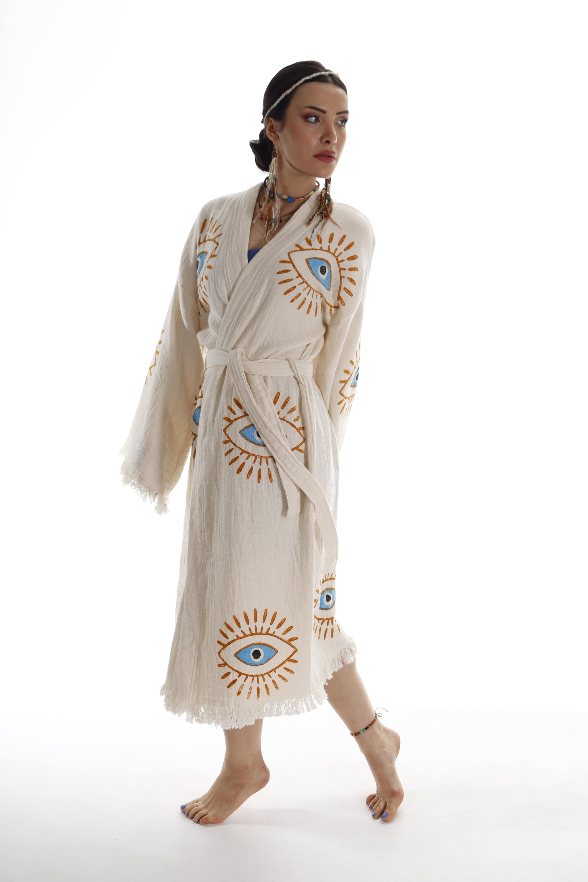 Handmade Cotton Kimono Robe - Eco-Friendly Morning Robe - Miyawfashion