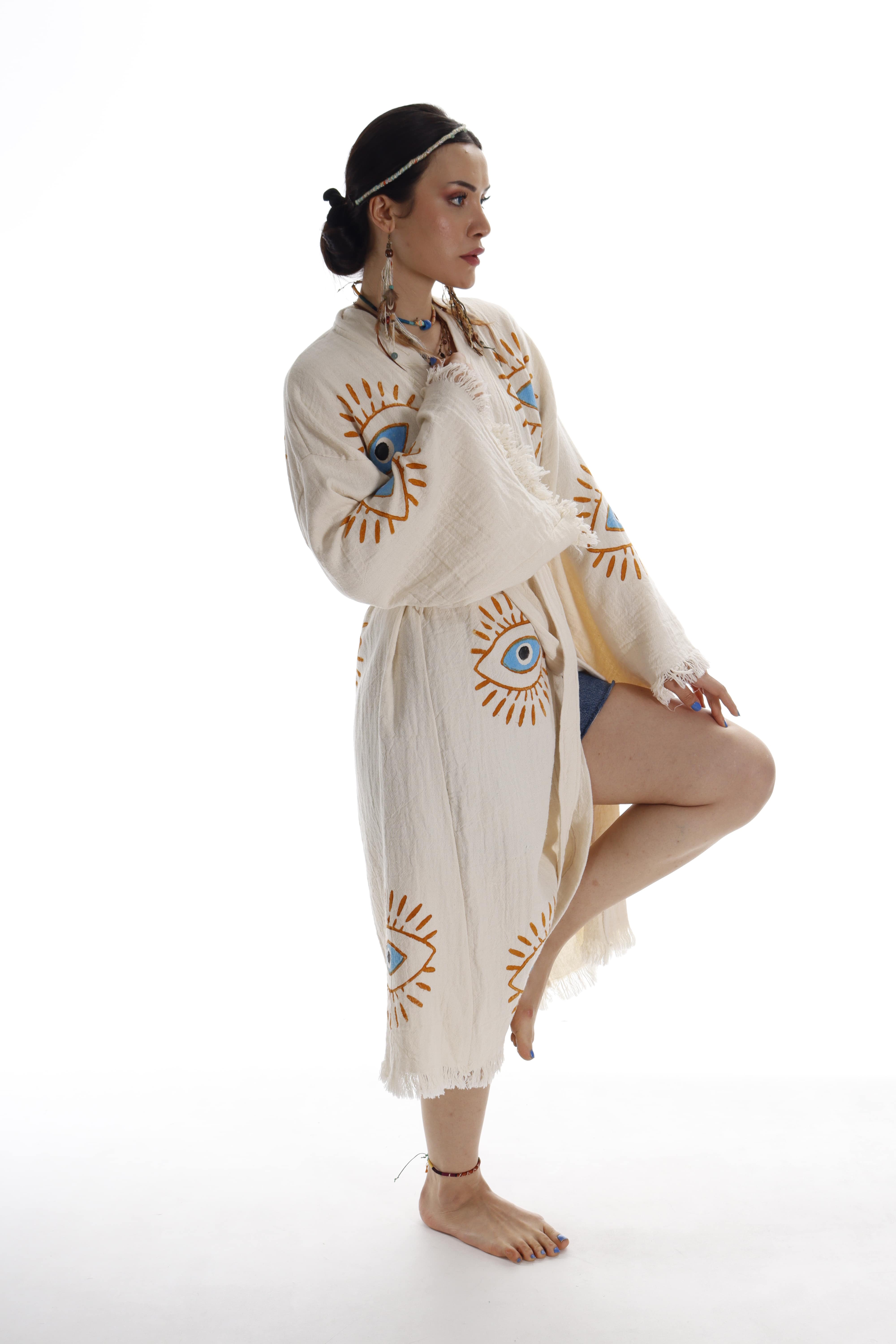 Hand Made Robe Handmade Cotton Kimono Robe - Eco-Friendly Morning Robe