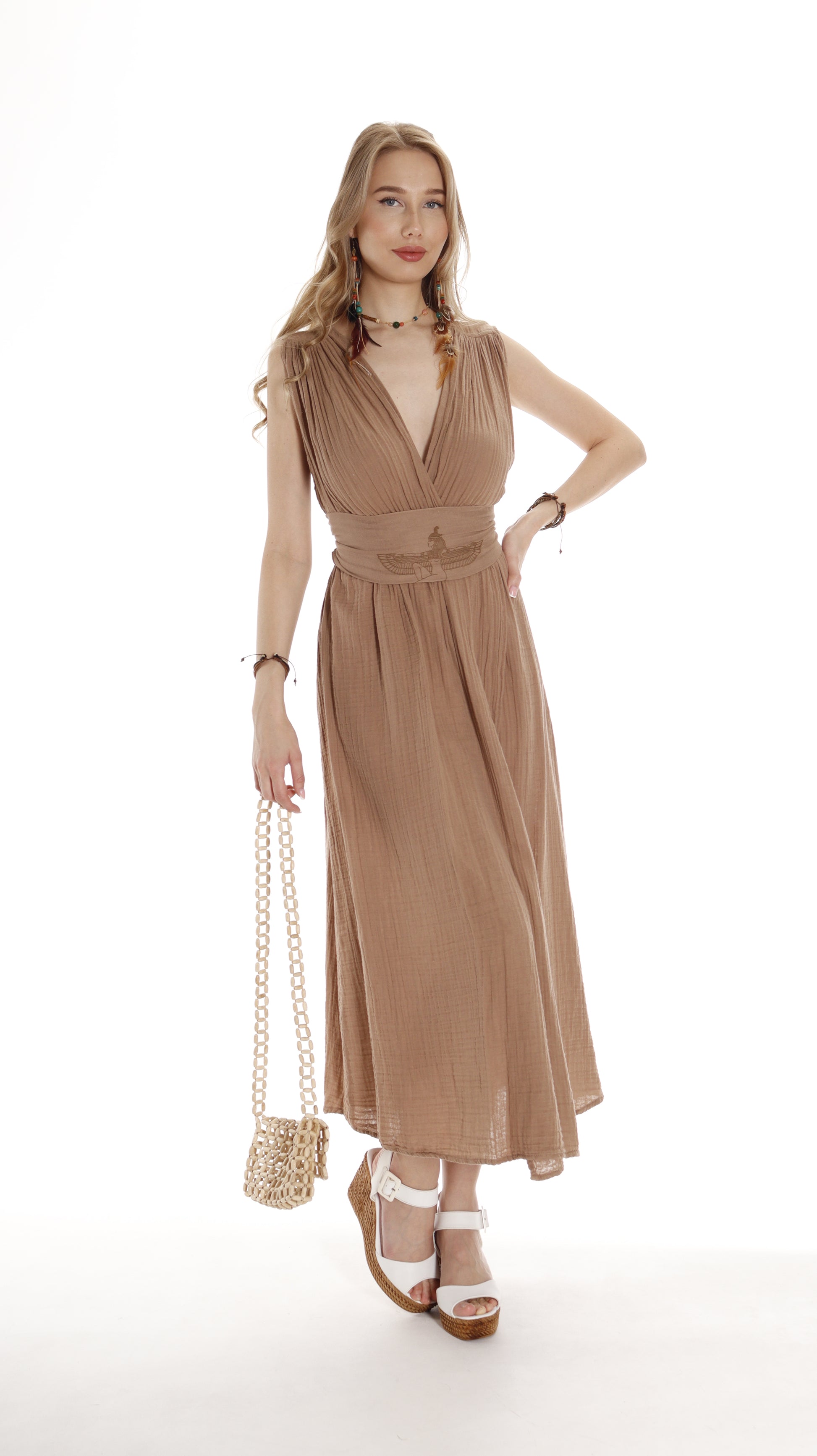 Boho Cotton Goddess Dress: Short Sleeve Resort Wear - Ethereal and Elegant - Miyawfashion