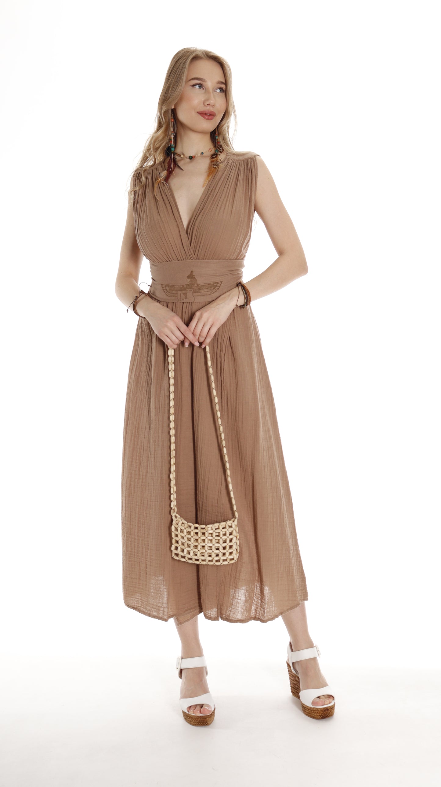 Boho Cotton Goddess Dress: Short Sleeve Resort Wear - Ethereal and Elegant - Miyawfashion Miyawfashion