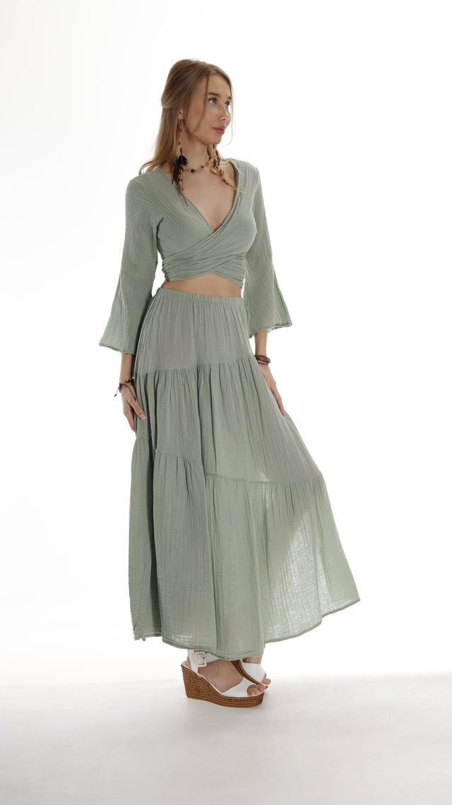 Boho Green Summer Cotton Tie Top - Resort Wear Essential - Miyawfashion