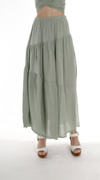 Women Green Cotton Skirt Boho Style with Side Slit - Miyawfashion