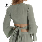 Boho Green Summer Cotton Tie Top - Resort Wear Essential - Miyawfashion