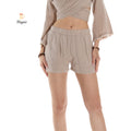 Chic Beige Women's Shorts: Stylish Resort Wear with Handy Pockets - Miyawfashion