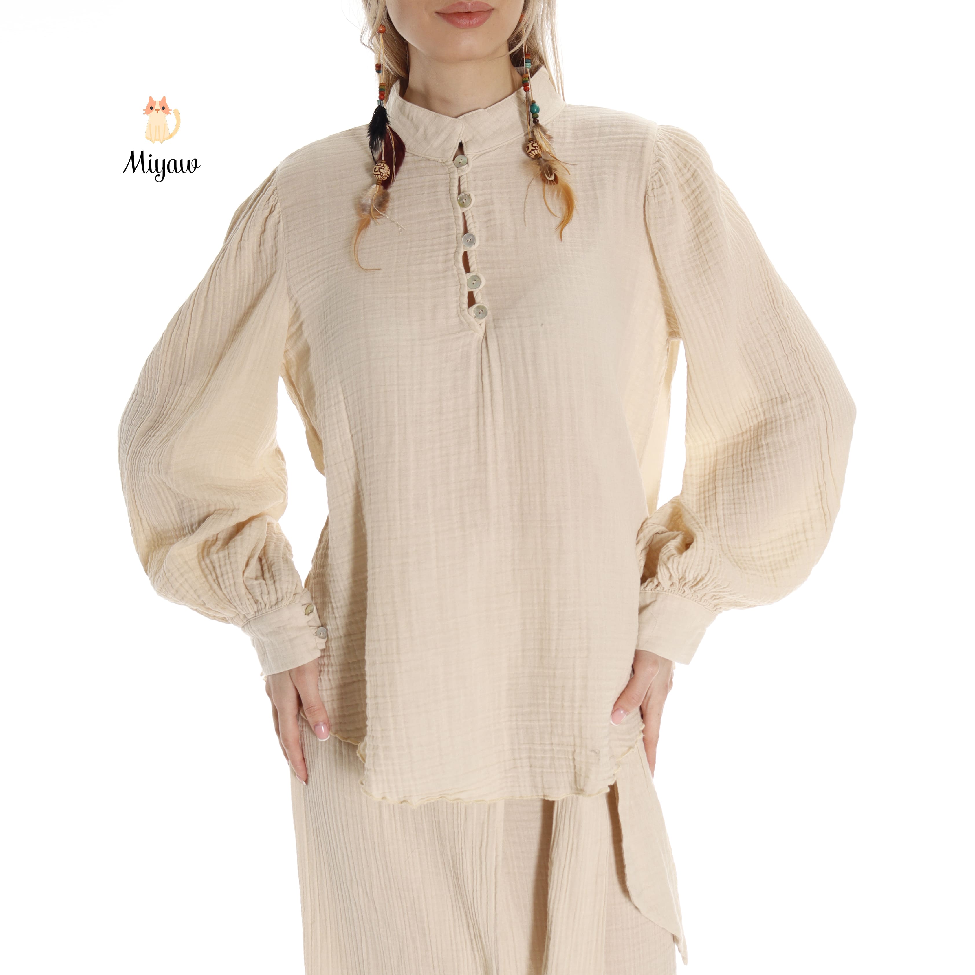 Organic Cotton Women's Shirts - Long Sleeve Button Up Style - Miyawfashion