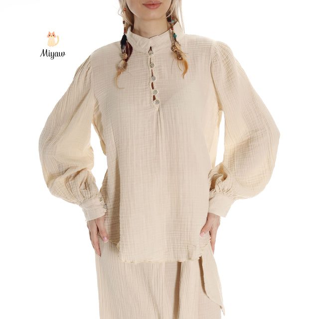 Organic Cotton Women's Shirts - Long Sleeve Button Up Style - Miyawfashion